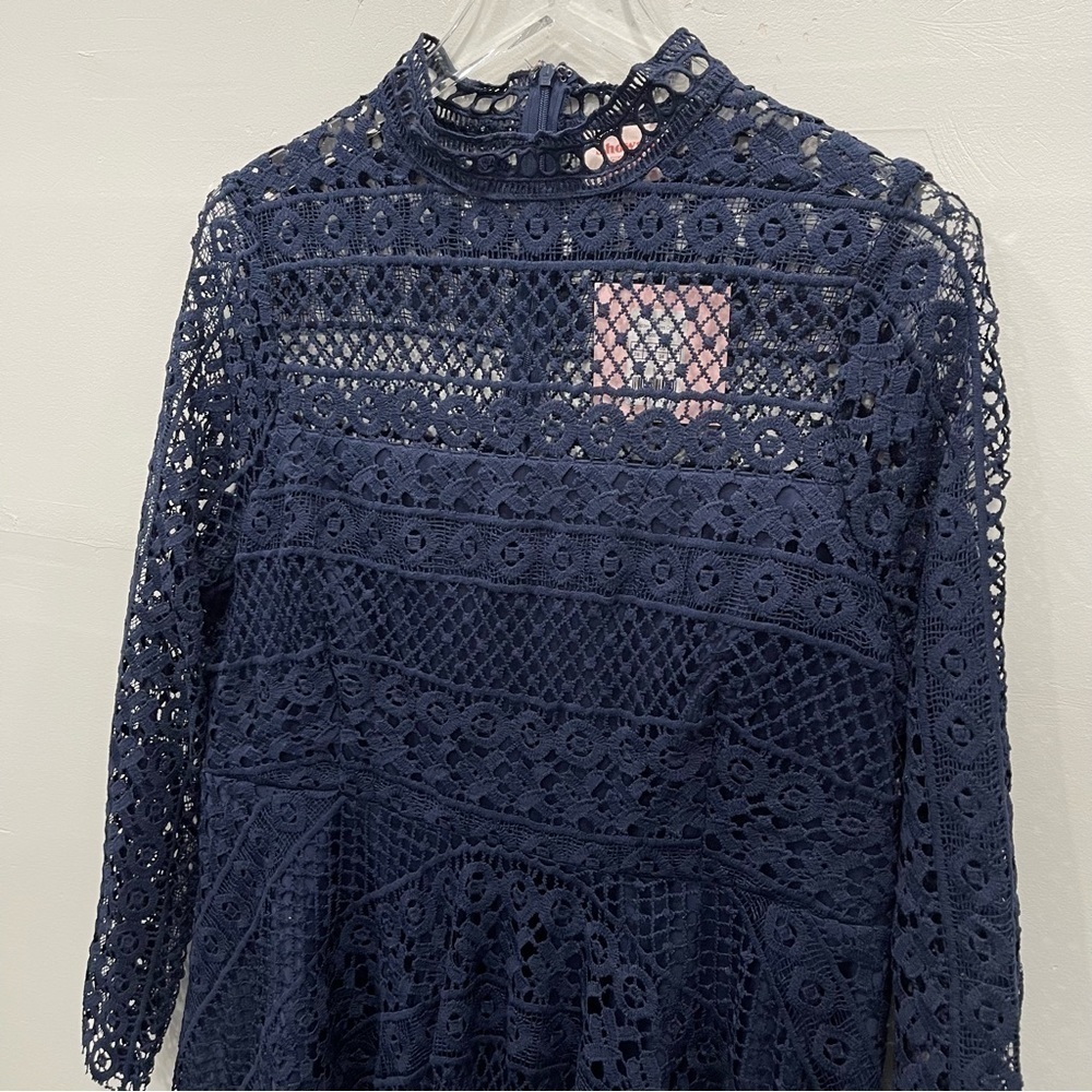 Showpo Hidden Figures Mini Dress in Navy Lace Women’s 14 A-Line High Neck - Picture 5 of 16